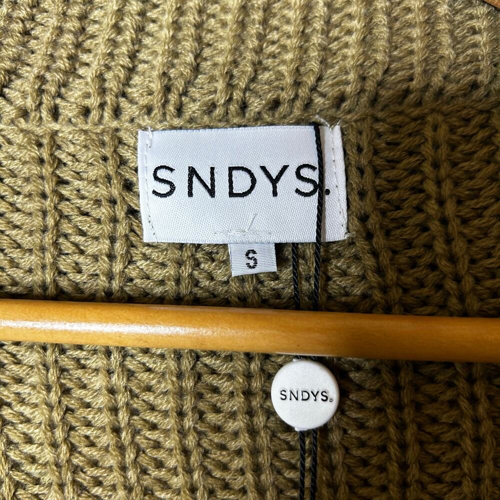 SNDYS NWT Sweater Sz S Off Shoulder Ribbed Knit Cropped Green Brown Cowl Neck‎ - Picture 3 of 7
